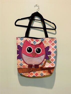 Owl Tote Bag with Black Handles